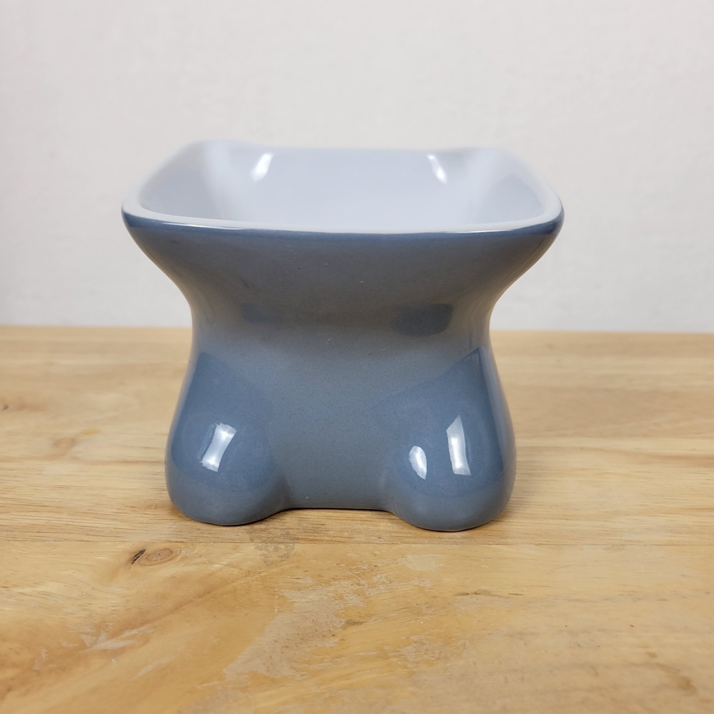 Whisker City Blue Ceramic Elevated Cat Bowl Raised Pet Feeder Dish